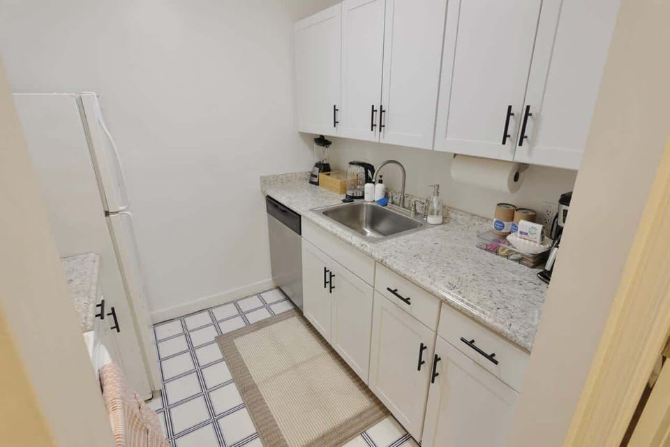 Includes all the essentials such as coffee, tea, sugar, cooking utensils, pots, pans, plates, etc. 