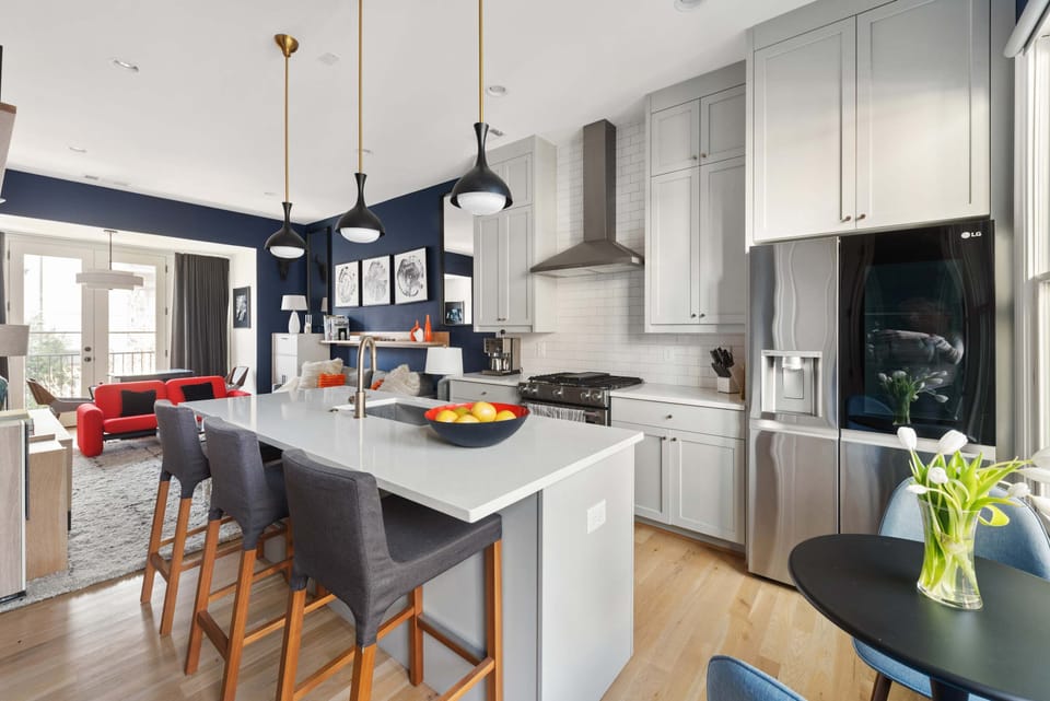 living, dining, kitchen