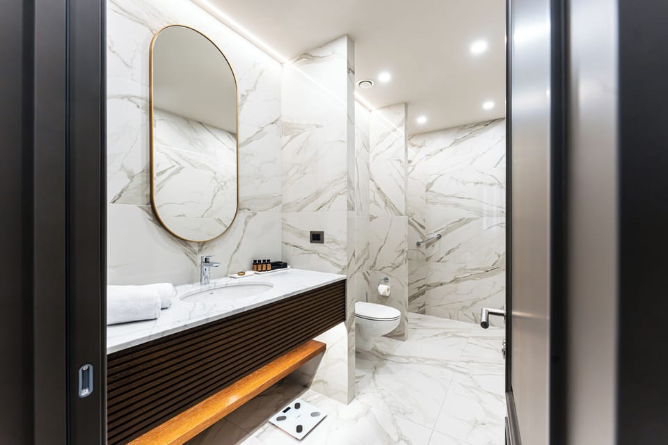 Deluxe Studio, Kitchenette | Bathroom | Shower, rainfall showerhead, free toiletries, hair dryer