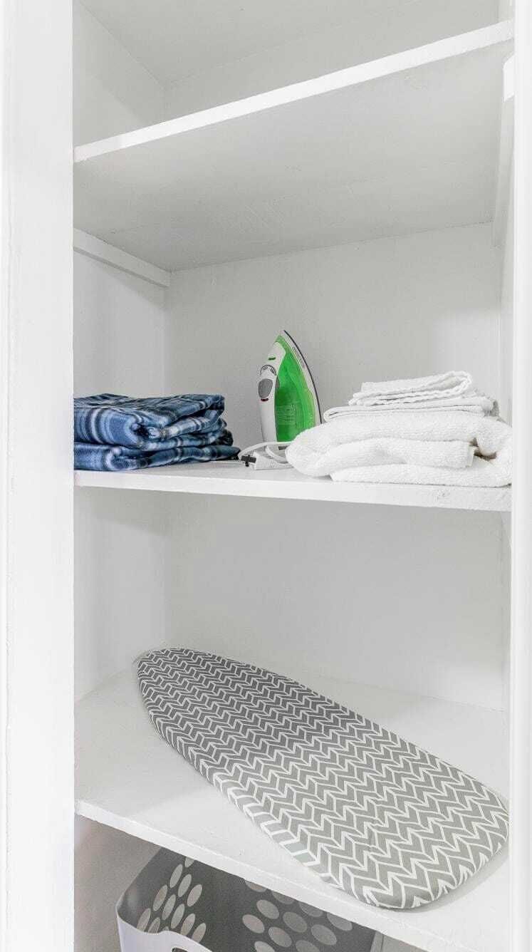 Closet
Includes Iron, ironing board, extra towels, blankets