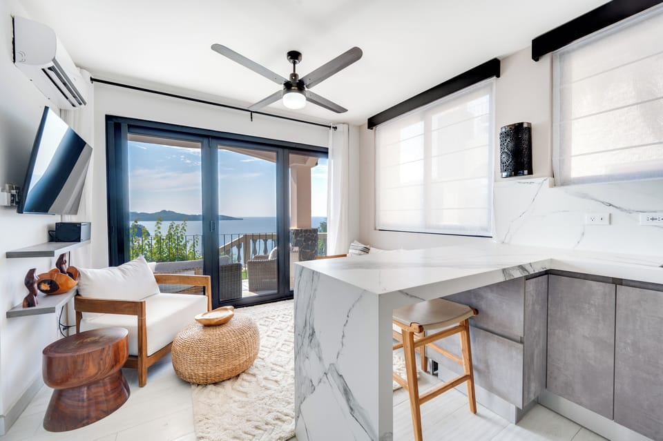 View from kitchen toward living area and ocean