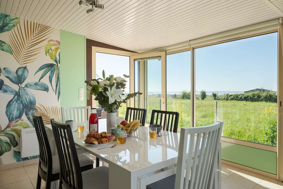 Enjoy a dining area with an incredible view of Mt St Michel and its 180° Bay. You have at your disposal all the crockery you need for your meals.