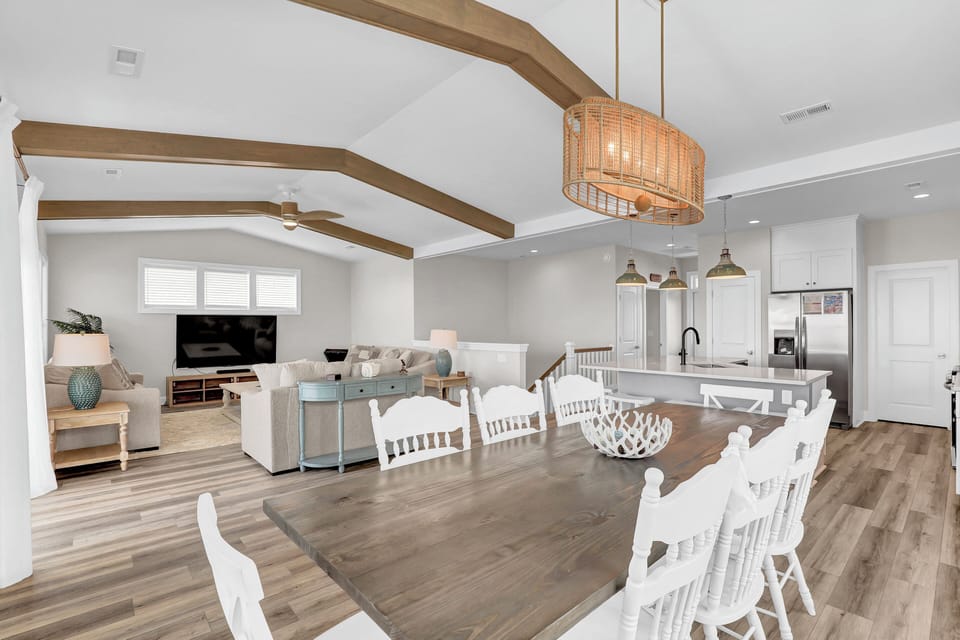 Large custom 9 foot table with plenty of seating for the entire family.