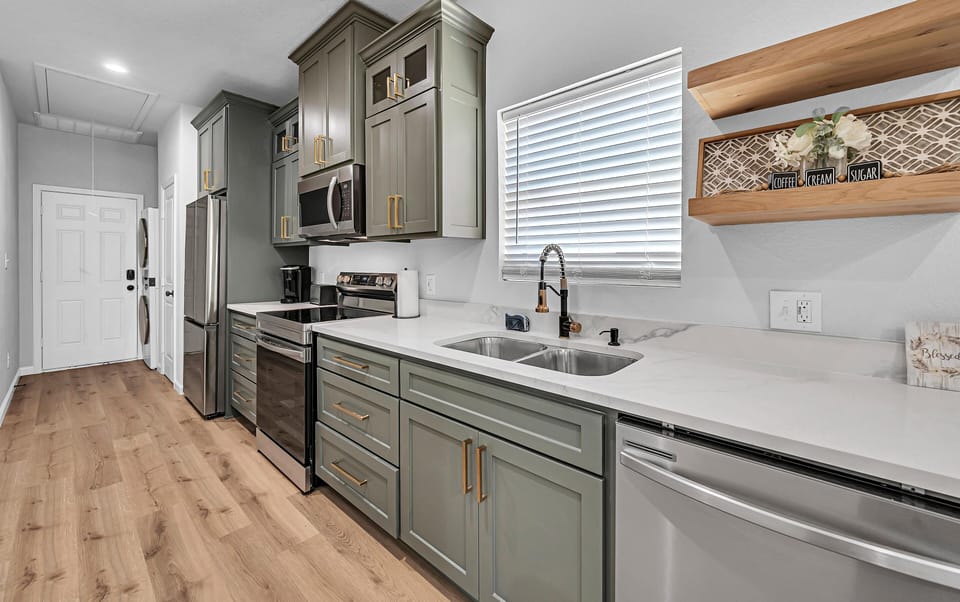 Beautiful kitchen, stocked and ready to go for you and your guests to use!