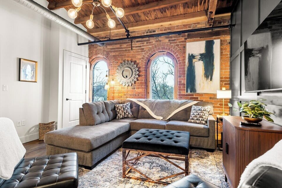 Open concept living room with TV