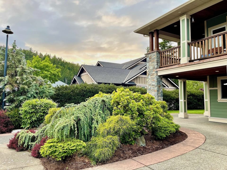 View of stunning gardens from the suite and surrounding the guest driveway