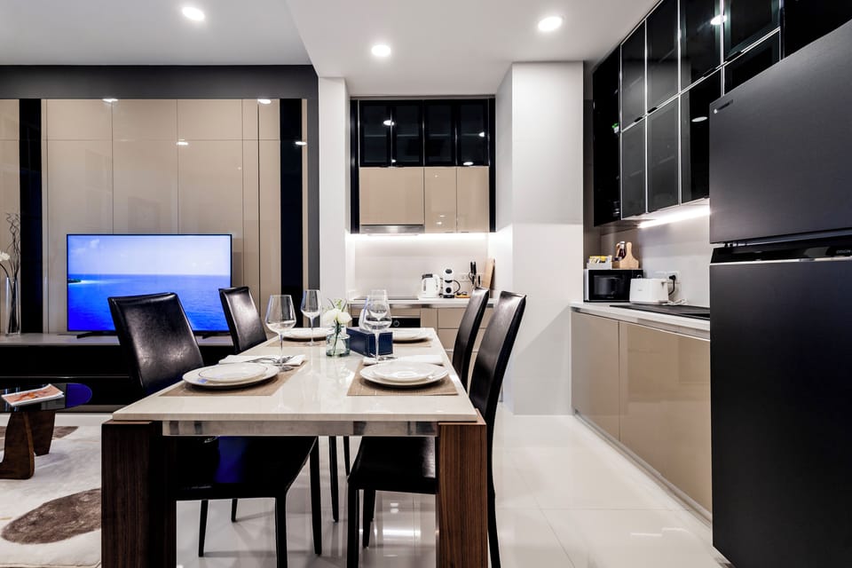Deluxe Apartment, 2 Bedrooms, Private Pool | Living area | 65-inch Smart TV with digital channels, fireplace