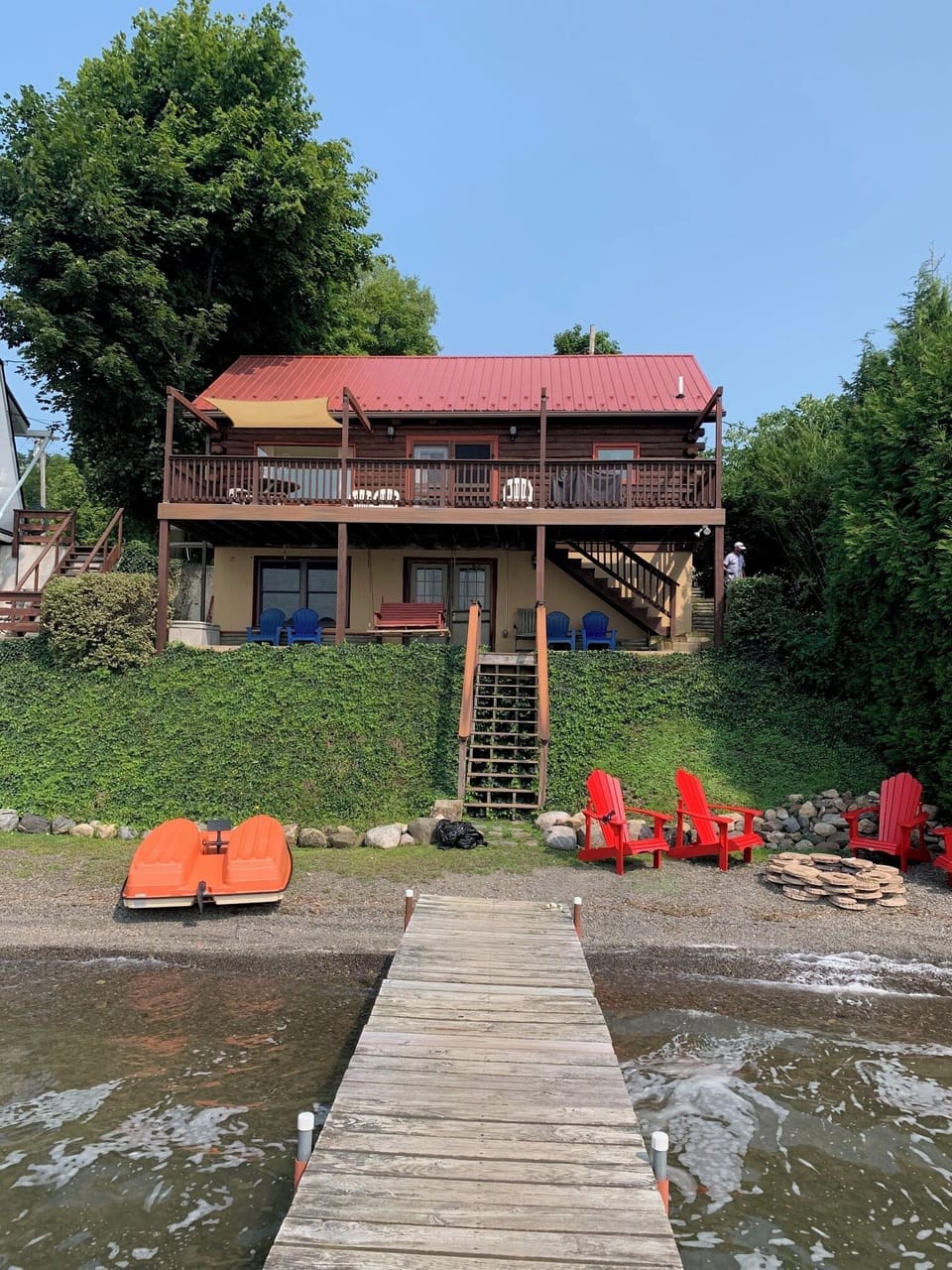 Lakeside view of the cabin from the dock.