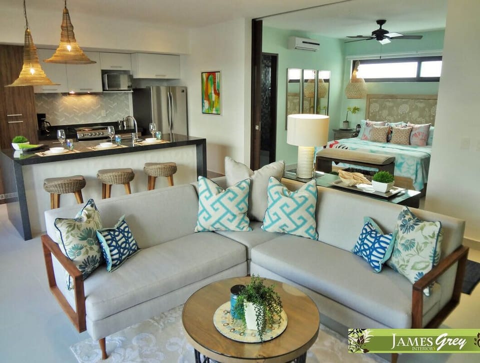 The open floor plan is quite roomy.
 A look from Living Rm towards kitchen .