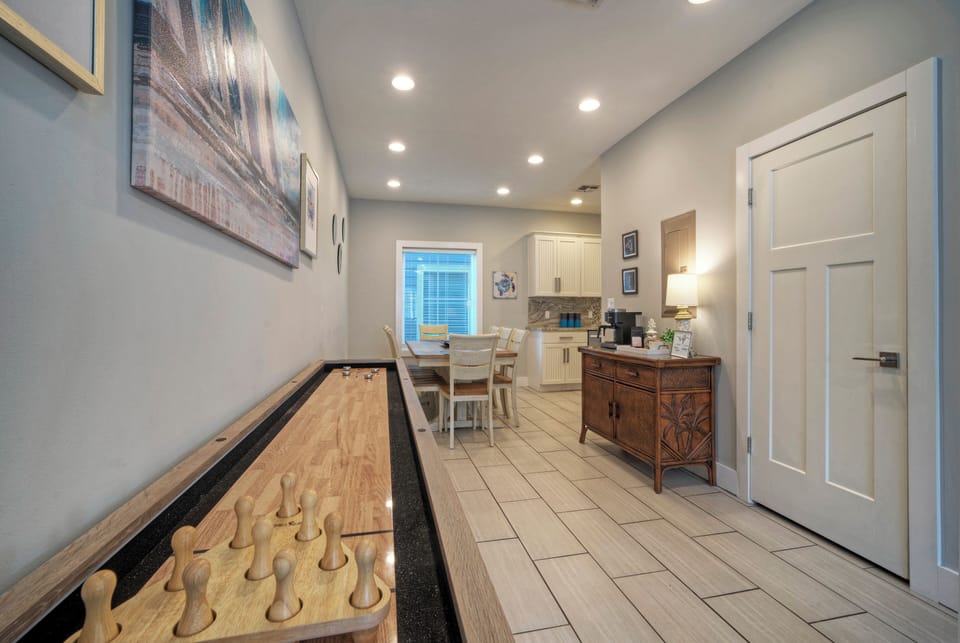Shuffleboard in the living room.