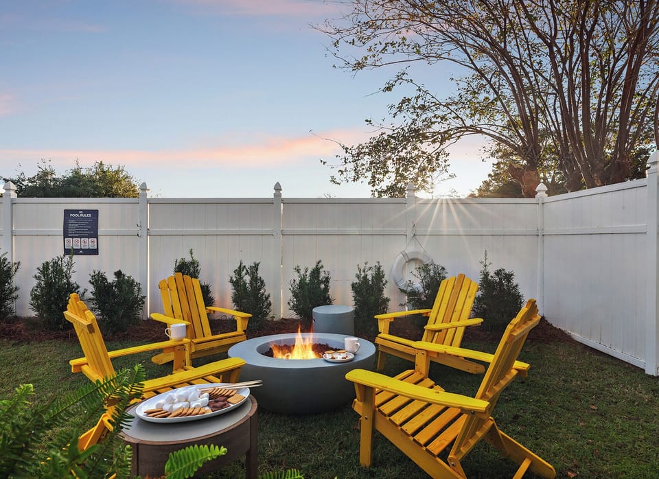 Stay warm and cozy by the fire pit.