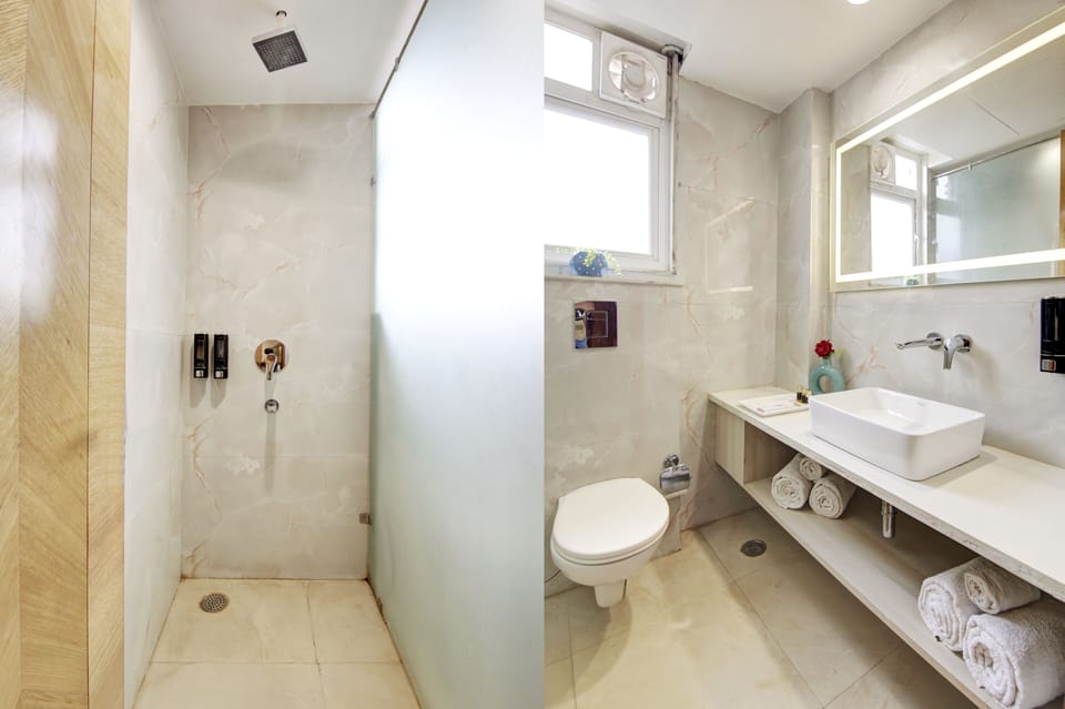 Free toiletries, children's robes, heated floors, towels