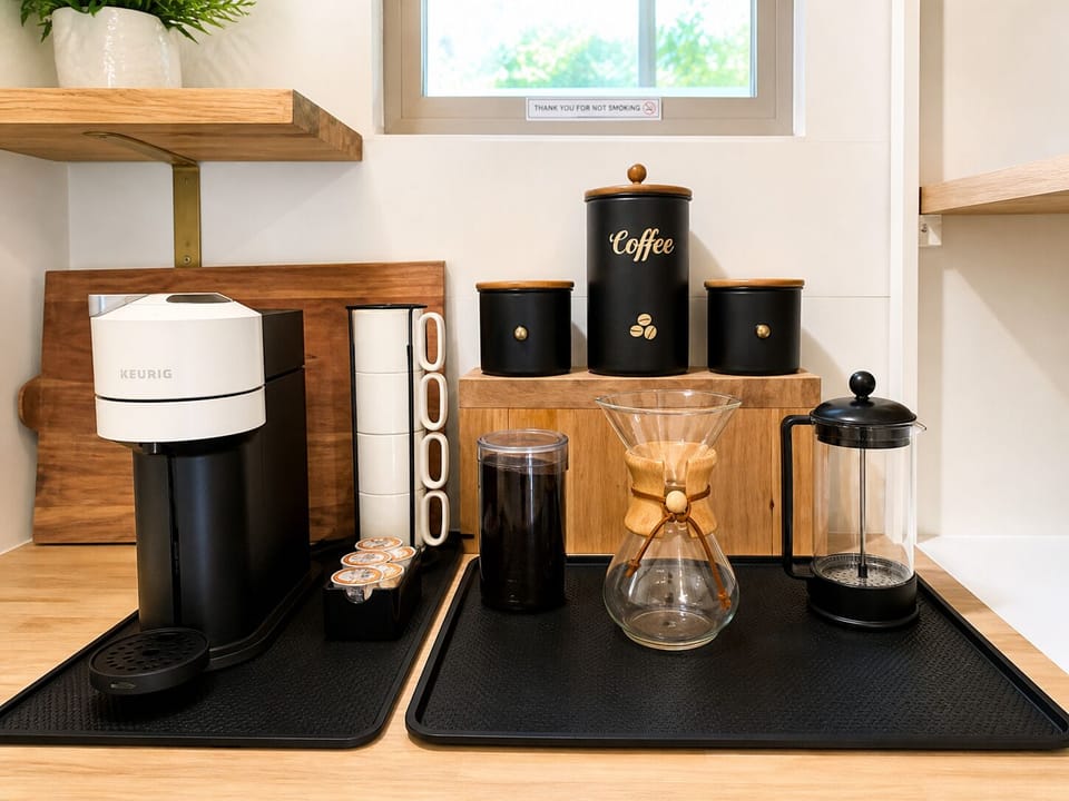 Slow mornings, your way. Nespresso Keurig, Chemex, French press, and tea provide