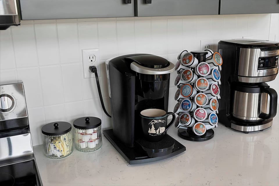 Start your day right with our stocked coffee bar with premium brews