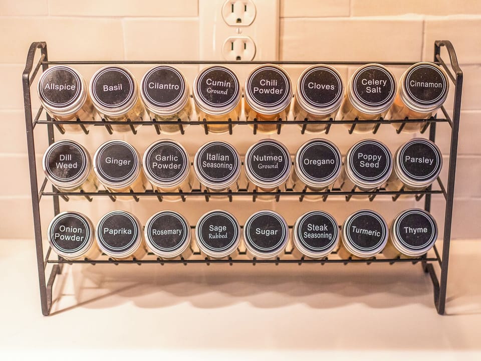 Kitchen includes spices, standard condiments, and all cooking appliances. 