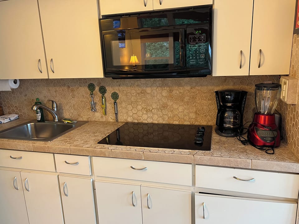 Glass stove top. Microwave. Mixeer. Coffee maker.
