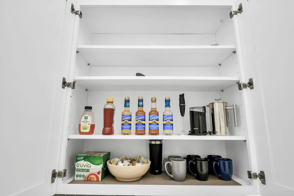 Make any sort of tea or latte your heart desires with the coffee station