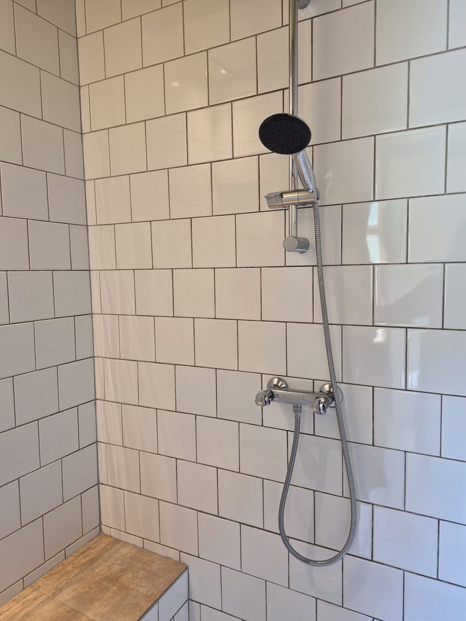 Shower, hair dryer, towels, toilet paper
