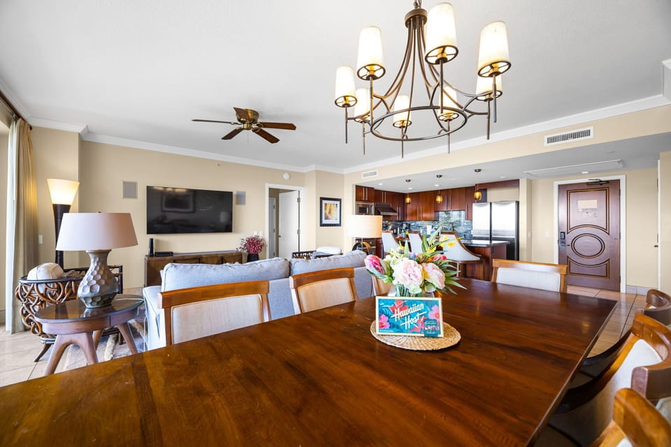 Open dining area sits beside the living room, perfect for shared meals and conversation.