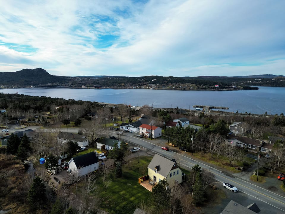 High-angle view of the house in Conception Bay South, highlighting its layout