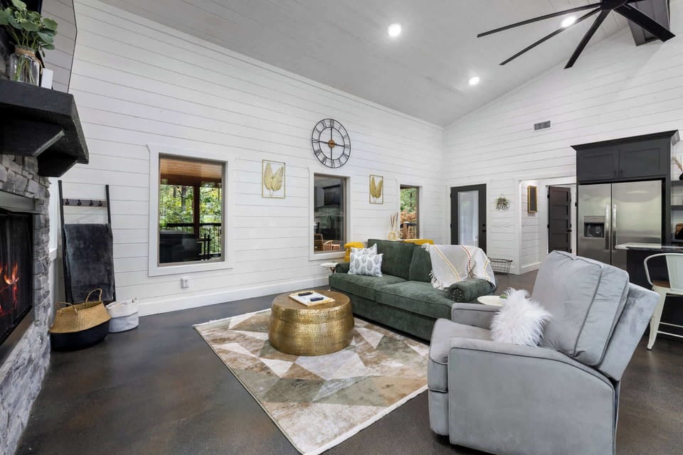 Curl up by the living room fireplace & stream your favorites on the smart TV