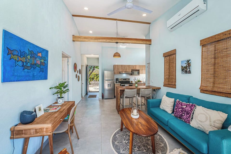 Living area with kitchen.