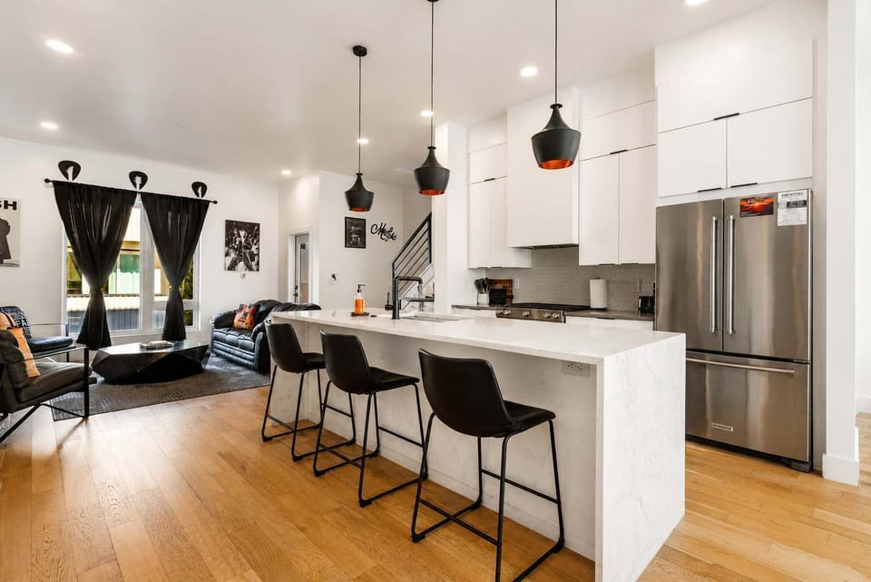 Seamless flow between the kitchen and living area.