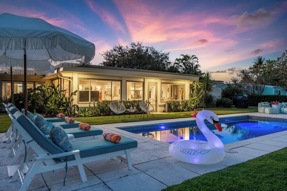 Relax on a chaise lounge at night.