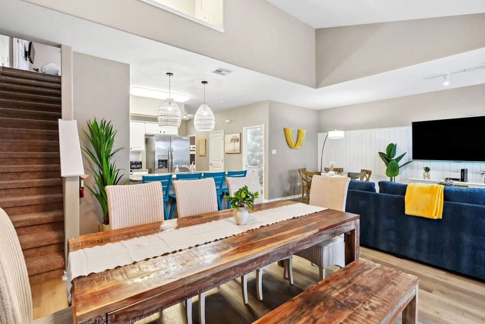 Downstairs dining area and living room.