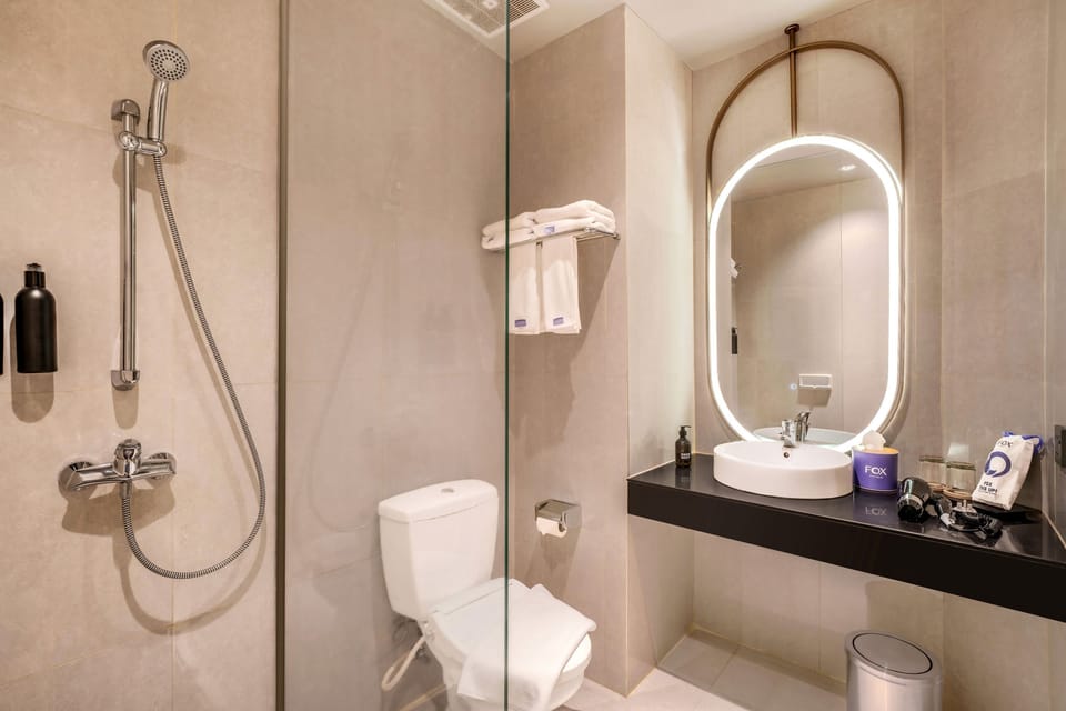 Free toiletries, hair dryer, slippers, towels