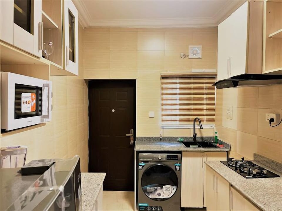 Economy Apartment, Balcony, City View | Private kitchen | Fridge, microwave, oven, stovetop