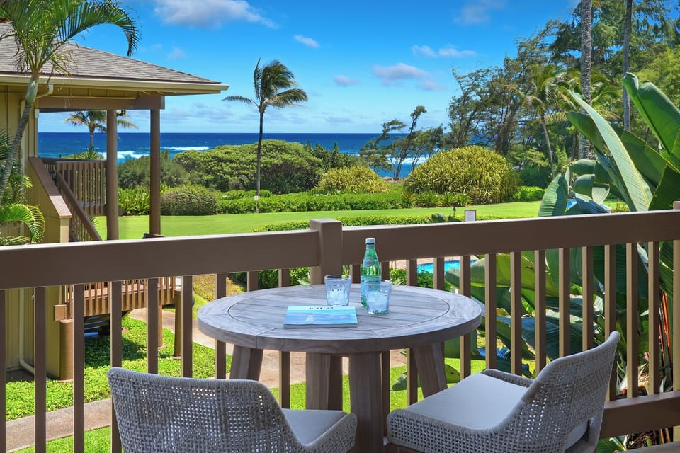 Enjoy a drink on the lanai looking at the ocean