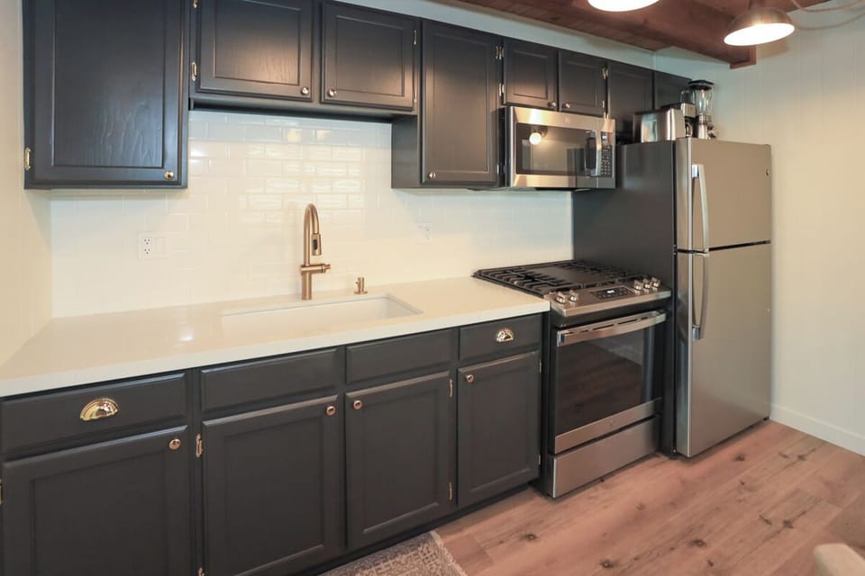 Fully equipped kitchen if you want to stay in and cook your own meals.