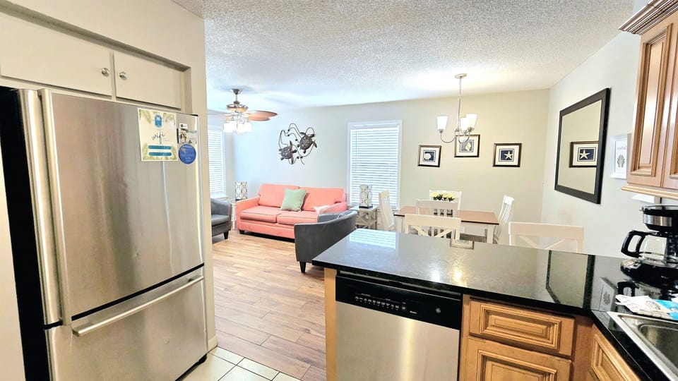 The kitchen is open to the living area