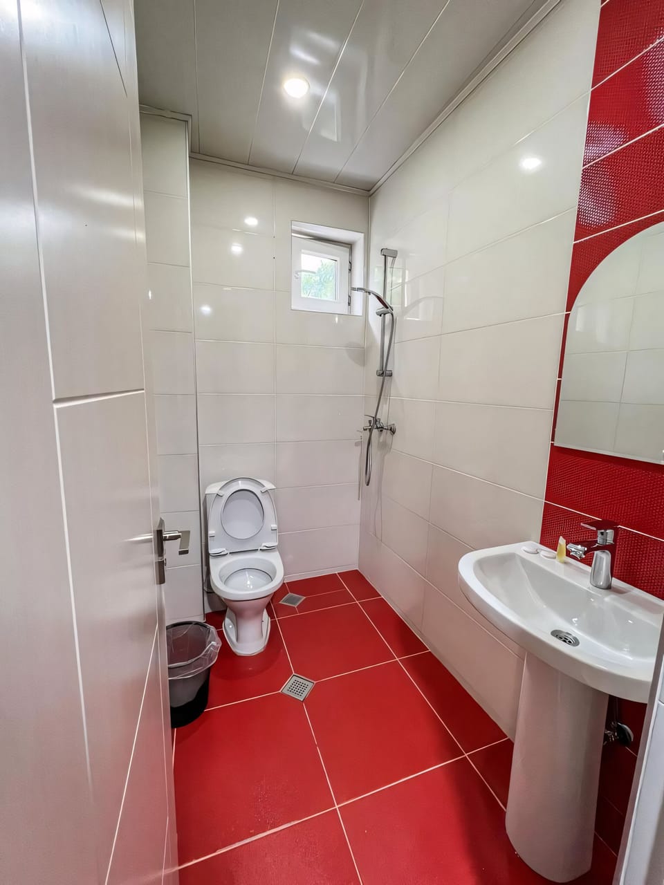 Hair dryer, slippers, towels, soap