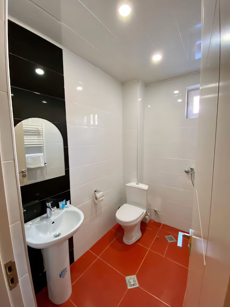 Hair dryer, slippers, towels, soap