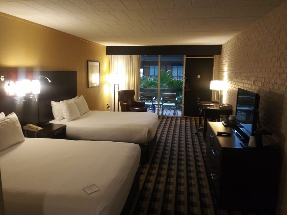 Hypo-allergenic bedding, desk, blackout drapes, iron/ironing board