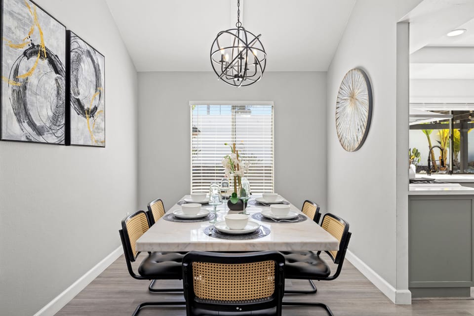 The dining room is perfect for family meals or entertaining guests