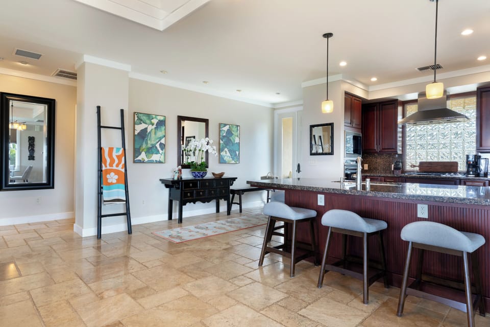 Island with six additional stools