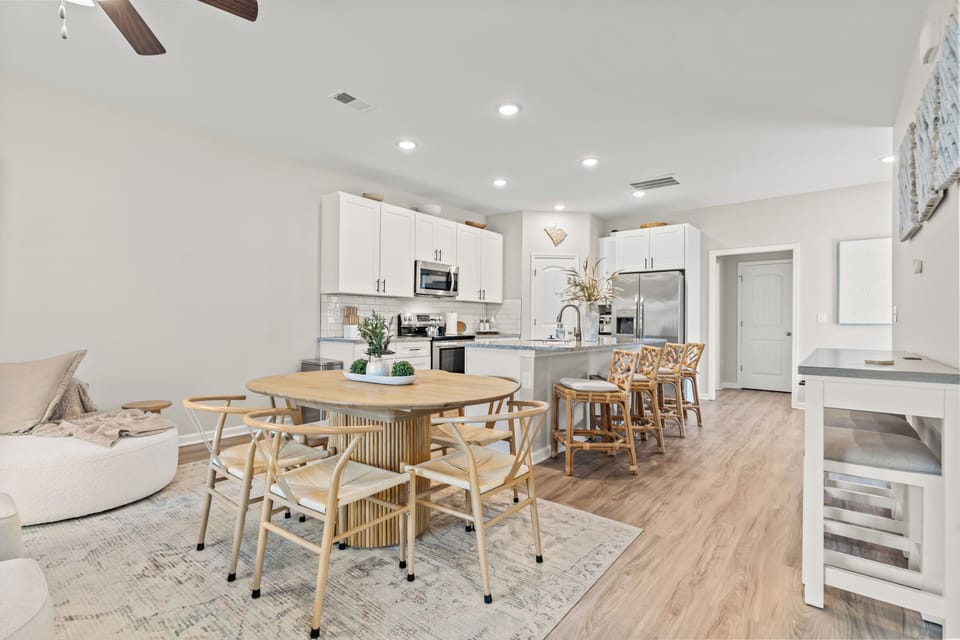 Newly built luxury beach house with high-end decor and a spacious layout.