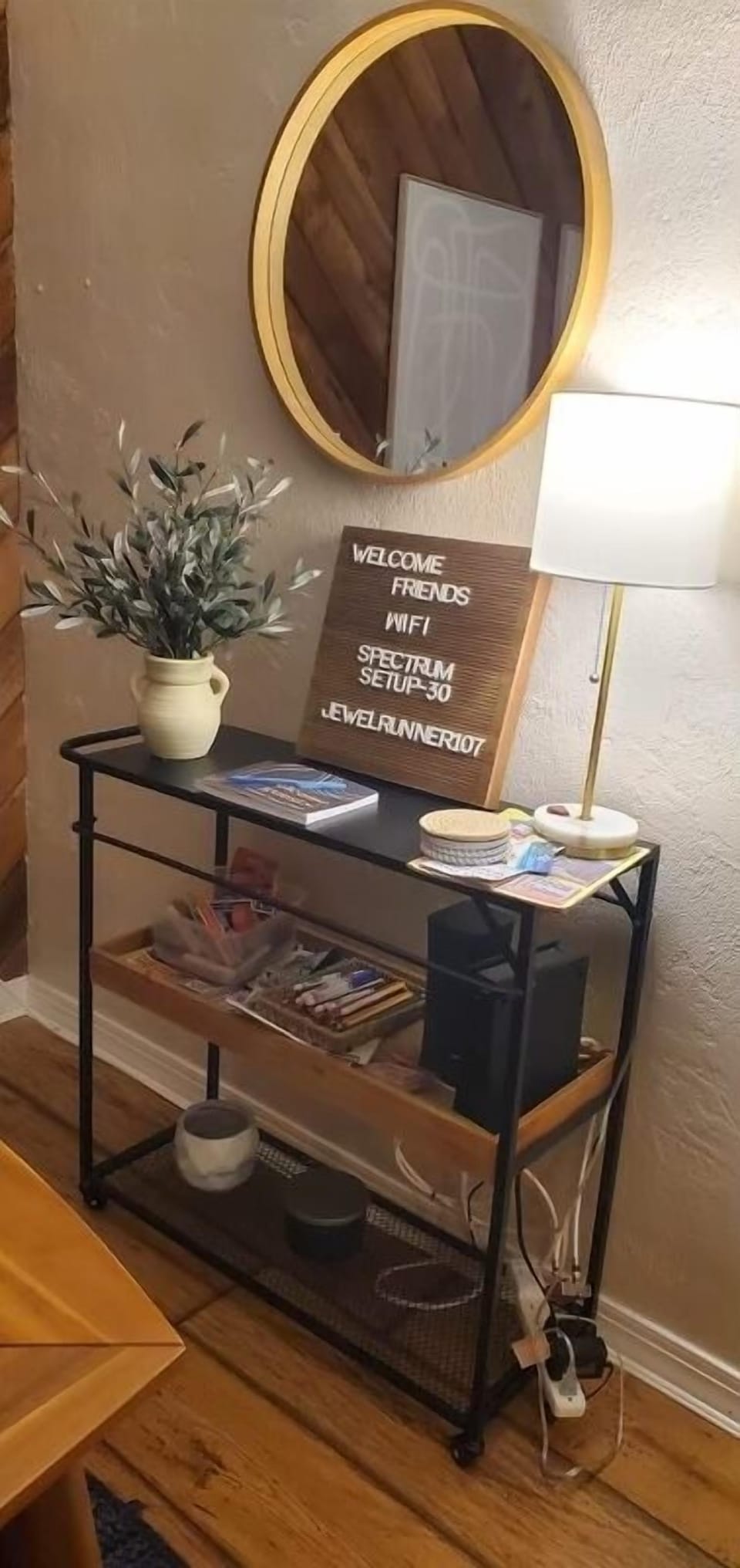 Wifi info.  Card games.  Crayons, coloring books, etc