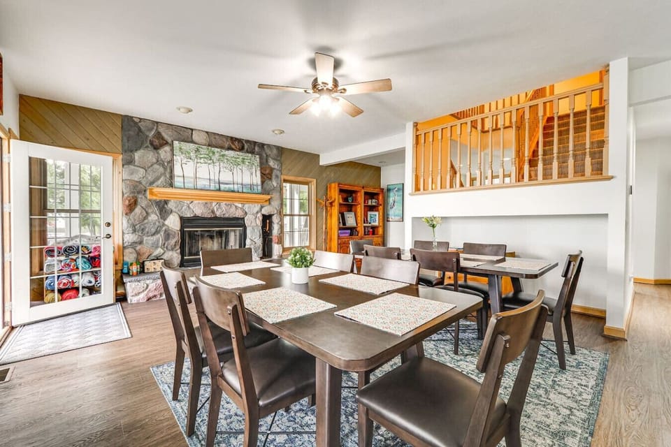 Dining Room | 1st Floor | Fireplace | Ample Seating | Lake Views