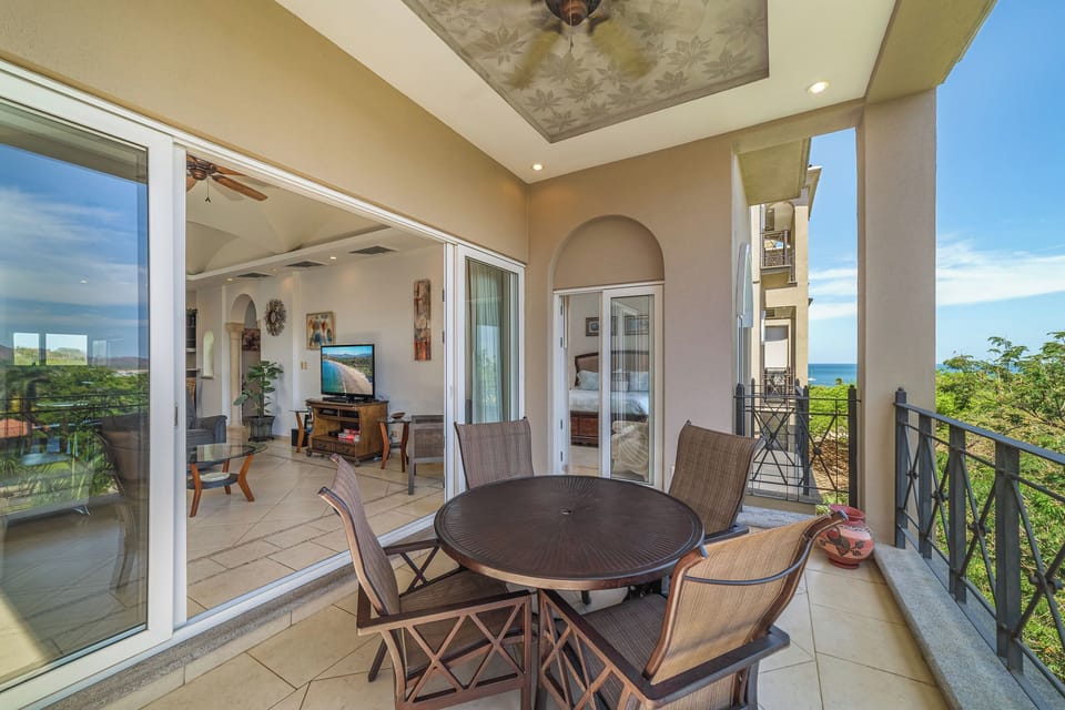 Outdoor dining with sunset views 