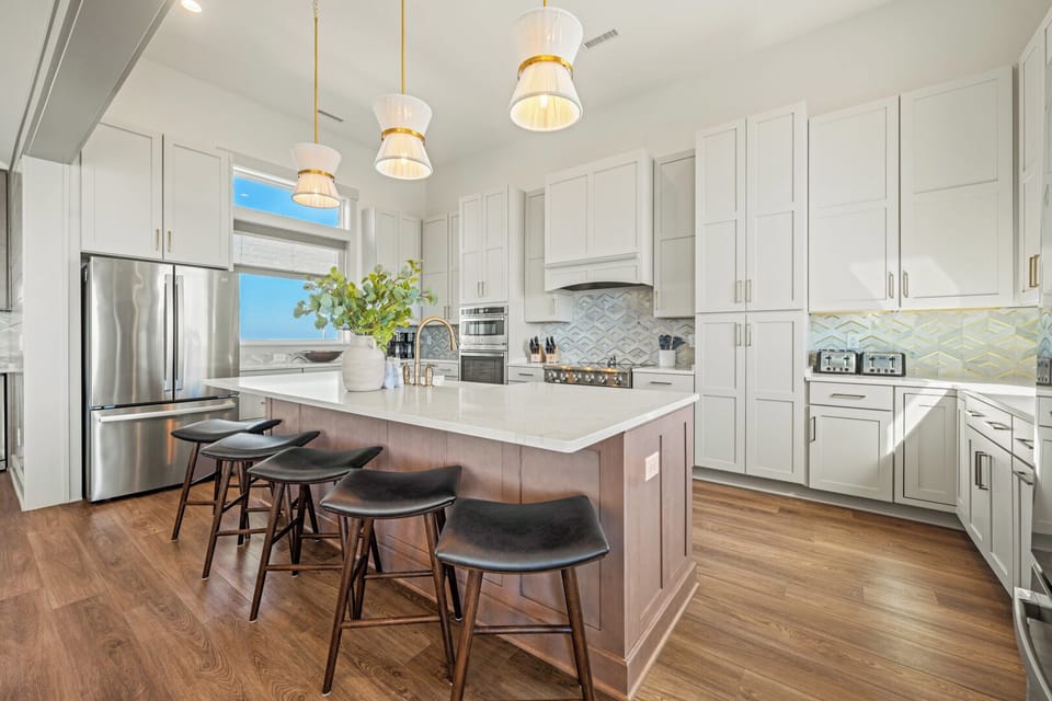 Kitchen Area with Ocean View and Bar Seating on Fourth Level