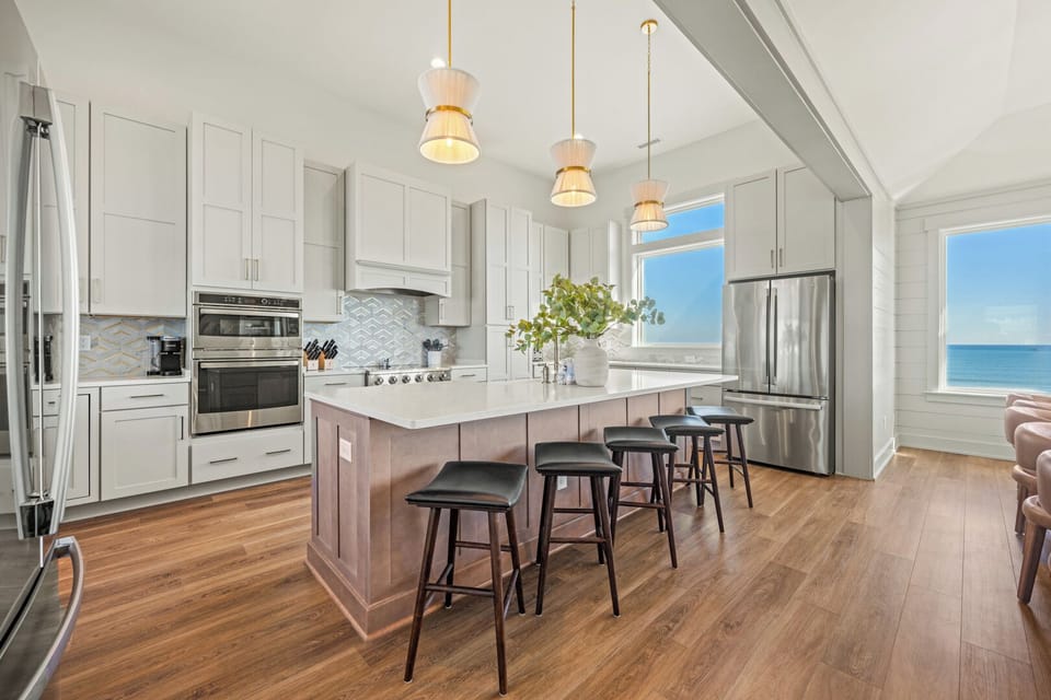 Kitchen Area with Ocean View and Bar Seating on Fourth Level