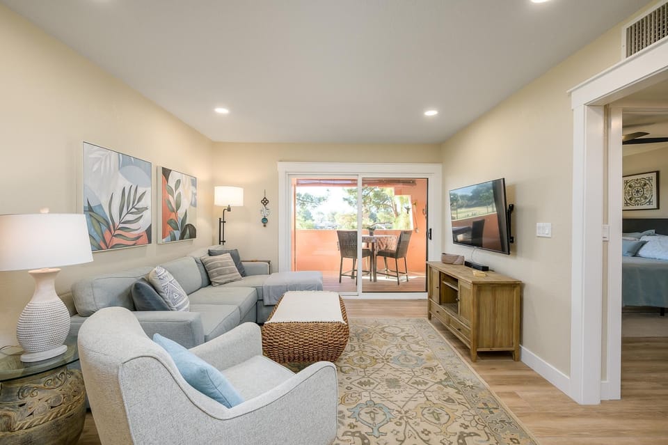Living room has large smart tv