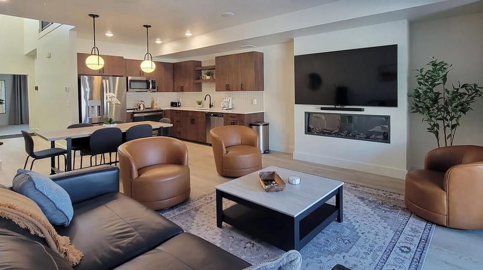 Enjoy the easy of a cozy fire with the electric fireplace.