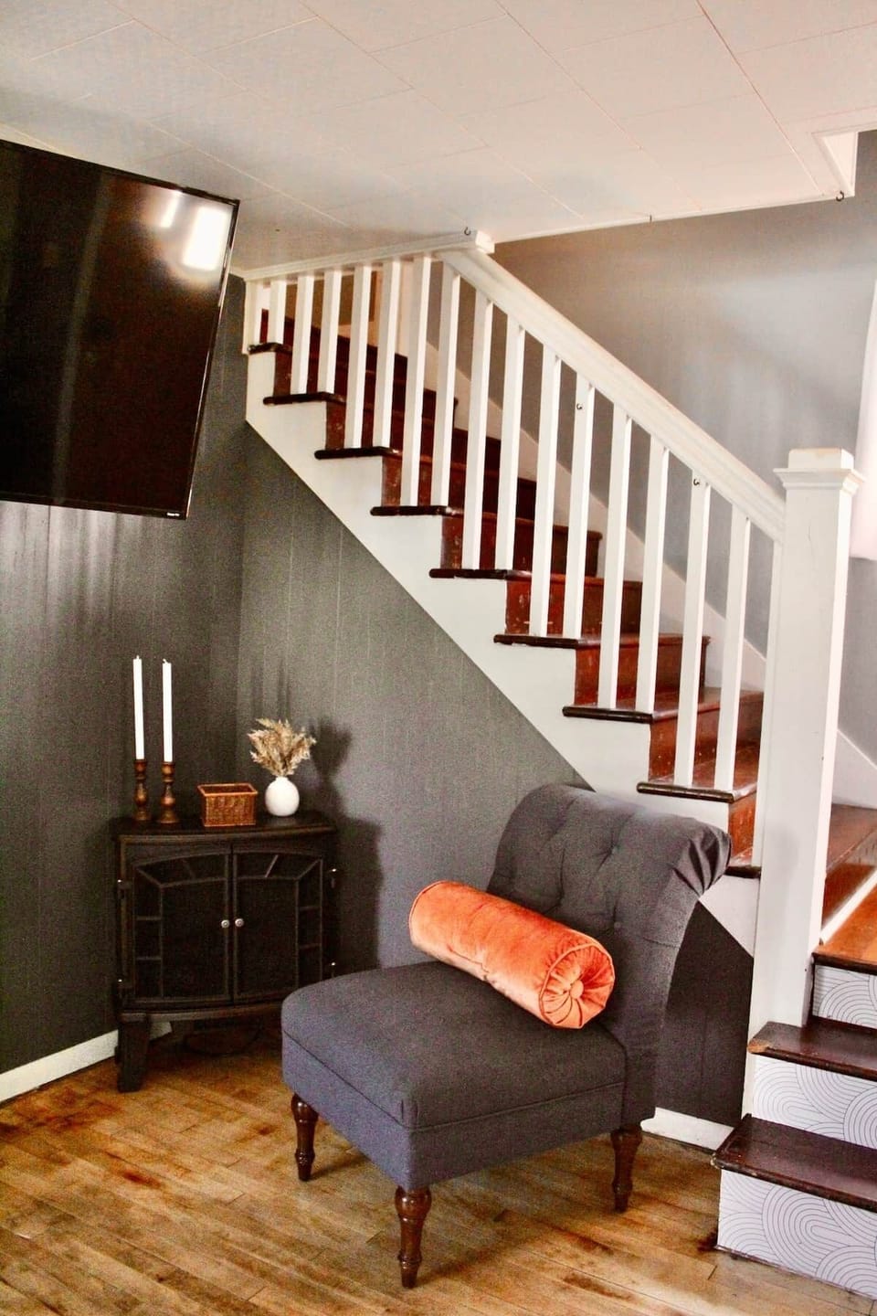 Electric fireplace to cozy up & read a book or chat with family