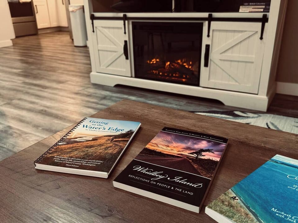There are so many great things to see and do on Whidbey Island, and we provide several local guide books to help you decide, and an electric fireplace to read them in front of.