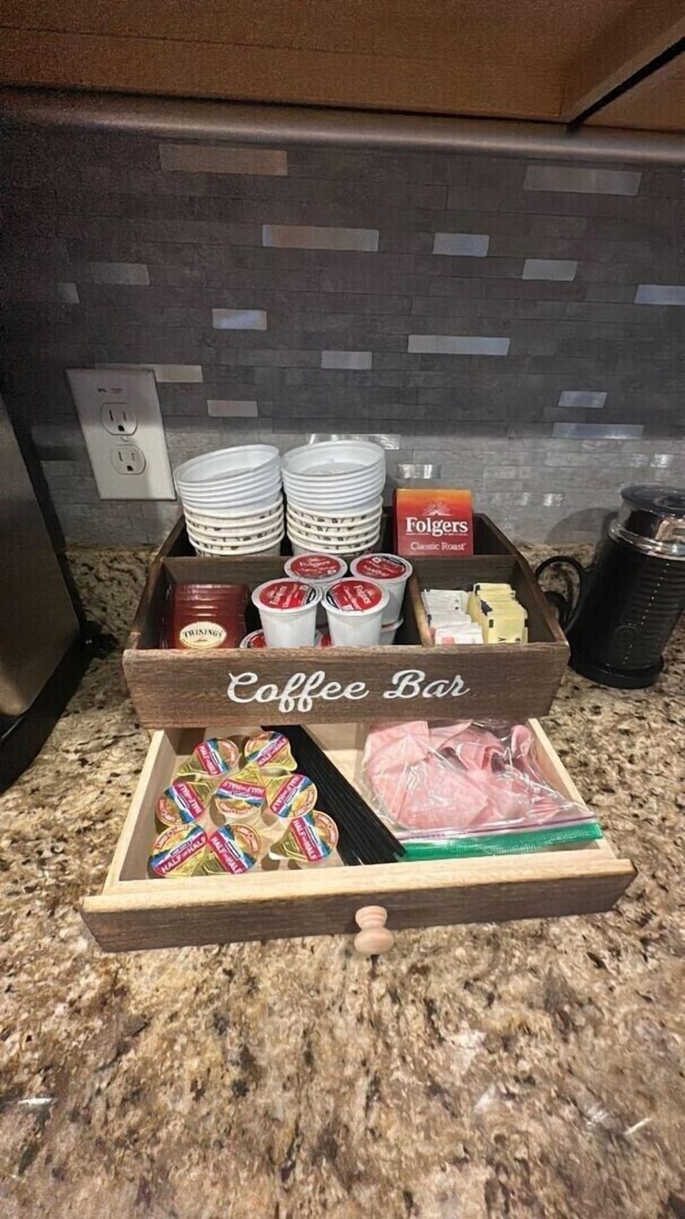 Perfect for coffee lovers, this dedicated area provides everything you need to enjoy a fresh, hot cup of coffee or tea whenever you like, without the need to leave the comfort of your home or resort.